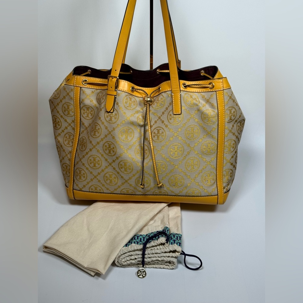 TORY BURCH T Monogram Jacquard Canvas Large Tote GOLDFINCH-Yellow - Picture 17 of 17